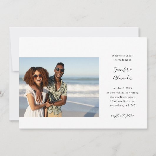 Side Two Photo Calligraphy Wedding Invitation Kaart (Voorkant)