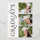 Side Typography 3 Foto Graduation Party Folie Uitnodiging (Voorkant)