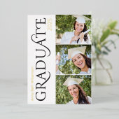Side Typography 3 Foto Graduation Party Folie Uitnodiging (Staand Voorkant)