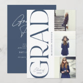 Side Typography Afstuderen 2022 3 Photo Party Navy Kaart (Voorkant / Achterkant)