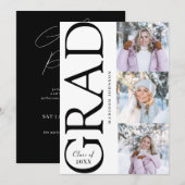 Side Typography Graduation 2026 3 Photo Party Kaart (Voorkant / Achterkant)