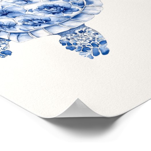 Side Uitzicht Zee Schildpad – Coastal Blue op Beig Poster (Hoek)