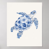 Side Uitzicht Zee Schildpad – Coastal Blue op Beig Poster (Voorkant)