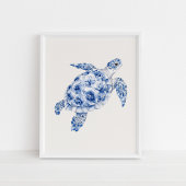 Side Uitzicht Zee Schildpad – Coastal Blue op Beig Poster