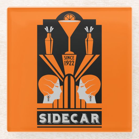 Sidecar Cocktail Art Deco Glazen Onderzetter (Voorkant)