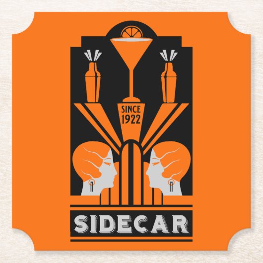 Sidecar Cocktail Art Deco Kartonnen Onderzetters (Voorkant)