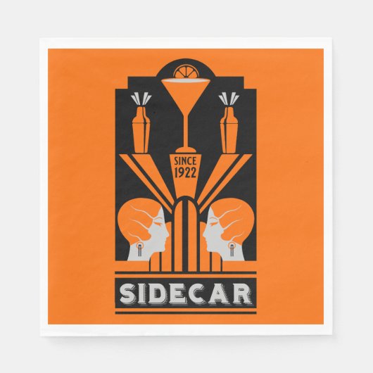 Sidecar Cocktail Art Deco Servet (Voorkant)