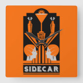 Sidecar Cocktail Art Deco Vierkante Klok (Voorkant)