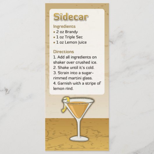 Sidecar Cocktail Recept Uitnodiging (Voorkant)