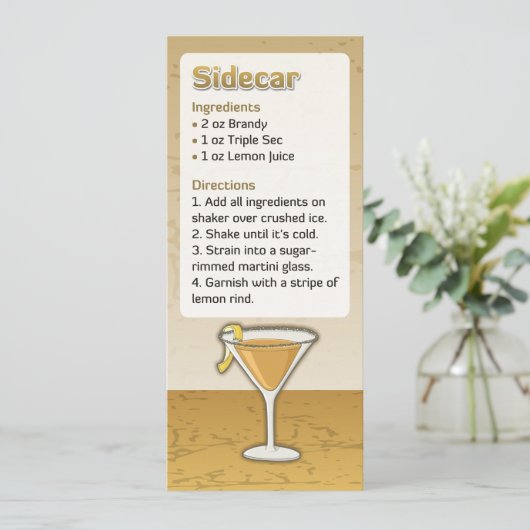 Sidecar Cocktail Recept Uitnodiging (Staand voorkant)
