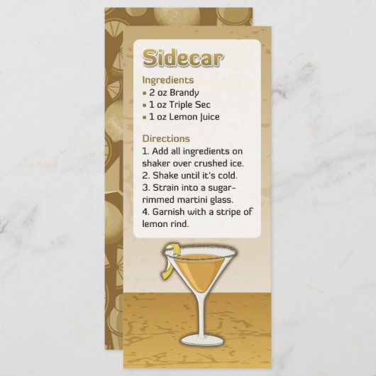 Sidecar Cocktail Recept Uitnodiging (Voorkant / Achterkant)