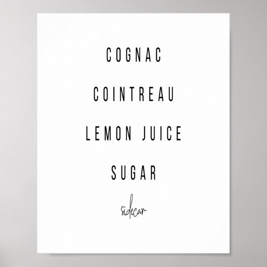 Sidecar Cocktail Recipe Poster (Voorkant)