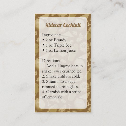 Sidecar cocktail visitekaartje (Achterkant)