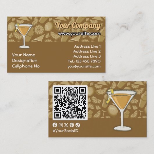 Sidecar cocktail visitekaartje (Voorkant / Achterkant)