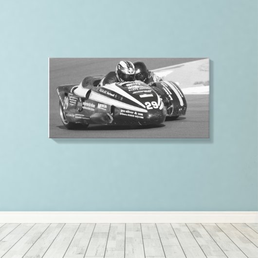 Sidecar outfit op racebaan canvas afdruk (Insitu (Houten vloer))