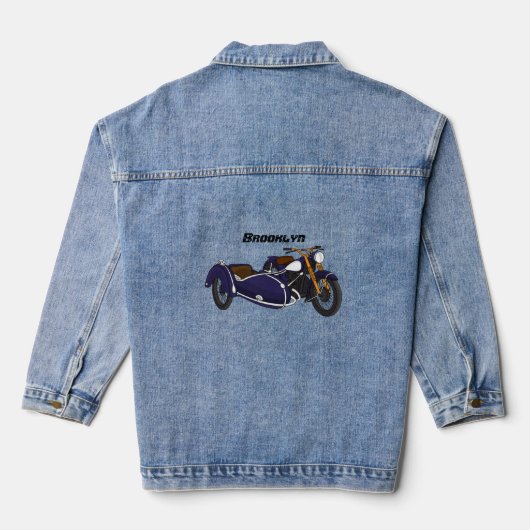 Sidecar paarse motorrijwielillustratie denim jacket (Achterkant)