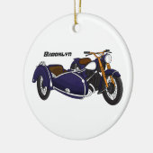 Sidecar paarse motorrijwielillustratie keramisch ornament (Links)