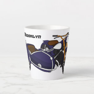 Sidecar paarse motorrijwielillustratie latte mok