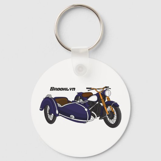 Sidecar paarse motorrijwielillustratie sleutelhanger (Voorkant)