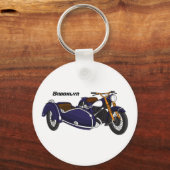 Sidecar paarse motorrijwielillustratie sleutelhanger (Voorkant)