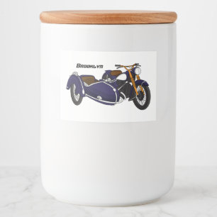 Sidecar paarse motorrijwielillustratie voedselcontainer etiket