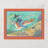 SIDESADDLE WITCH MERMAID, UNICORN MERHORSE FANTASY FEESTDAGENKAART (Voorkant)