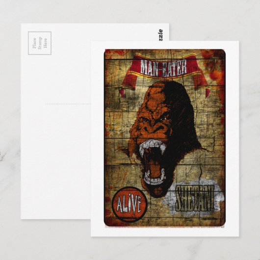 Sideshow Banner met Man Eating Gorilla Briefkaart (Voorkant / Achterkant)