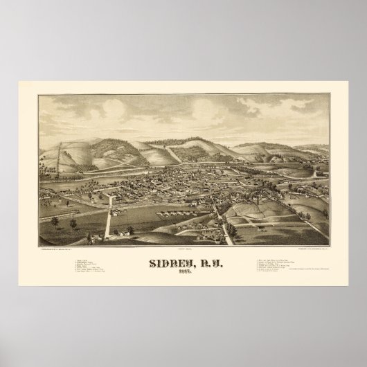 Sidney, NY Panoramic Map - 1887 Poster (Voorkant)