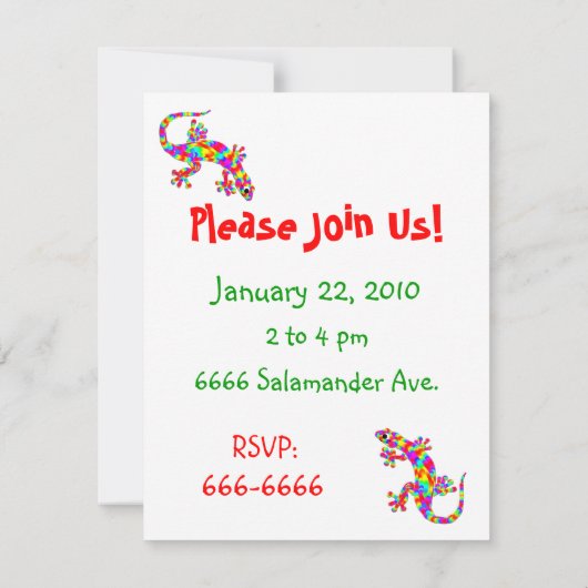 Sidney Salamander Birthday Party Invitation Kaart (Achterkant)