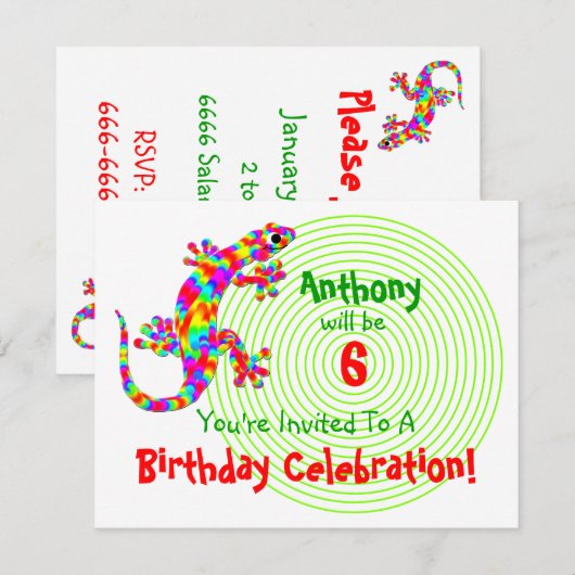 Sidney Salamander Birthday Party Invitation Kaart (Voorkant / Achterkant)