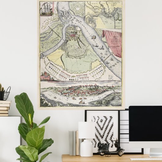 Siege van Belgrado Servië Map (1717) Poster (Thuiskantoor)
