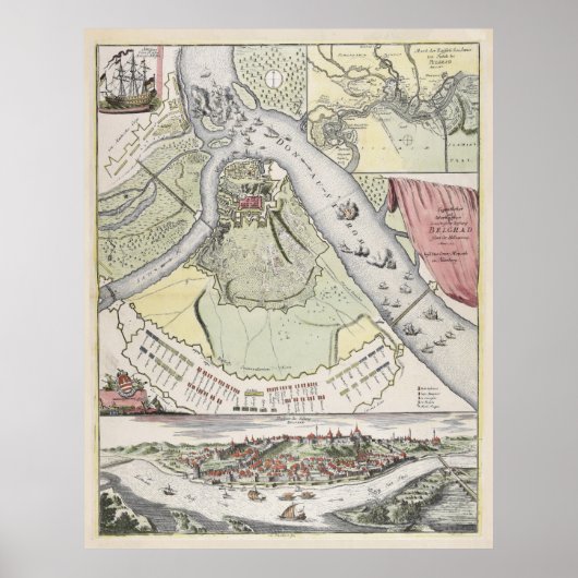  Siege van Belgrado Servië Map (1717) Poster (Voorkant)