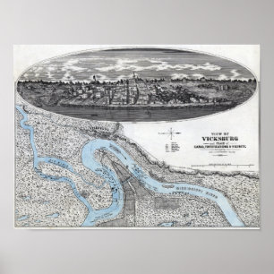 Siege van Vicksburg - Kaart 2 van de burgeroorlog Poster