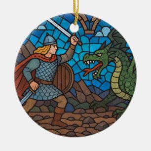 Siegfried vechtend met de Draak Keramisch Ornament