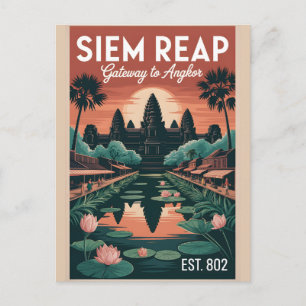 Siem Reap Cambodja Retro Reisposter Kunst Feestdagenkaart