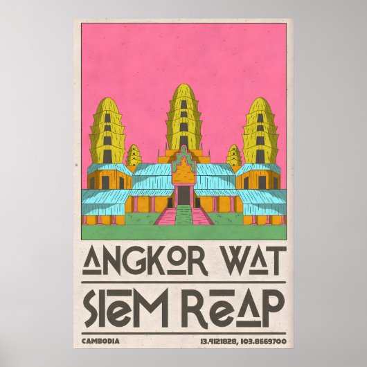 Siem Reap Reisposter, Geometrische Tempelkunst Poster (Voorkant)