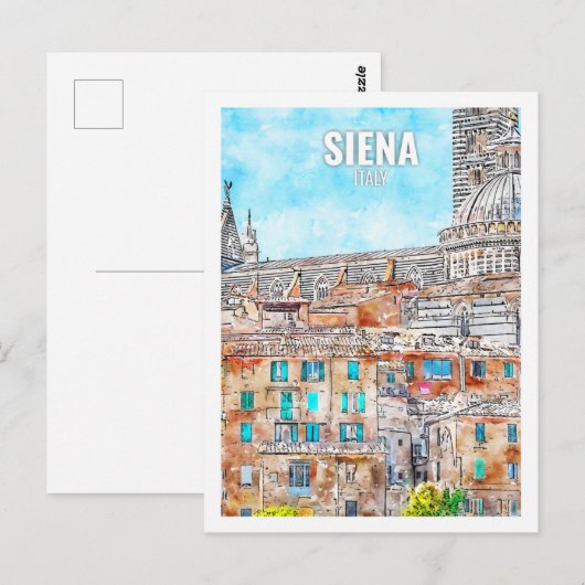 Siena Italië Beroemde Reisplaats Waterverf Briefkaart (Voorkant / Achterkant)