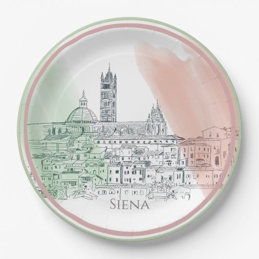 Siena Italië met Italiaanse vlaggestekker Papieren Bordje (Voorkant)