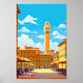 Siena Italië vintage reisillustratie Poster
