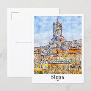 Siena Italië Waterverf Schets Hand getekend Briefkaart