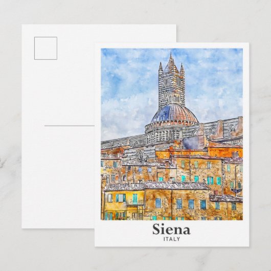 Siena Italië Waterverf Schets Hand getekend Briefkaart (Voorkant / Achterkant)