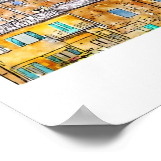 Siena Italië Waterverf Schets Hand getekend Poster (Hoek)