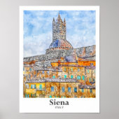 Siena Italië Waterverf Schets Hand getekend Poster (Voorkant)