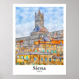Siena Italië Waterverf Schets Hand getekend Poster