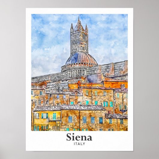 Siena Italië Waterverf Schets Hand getekend Poster (Voorkant)
