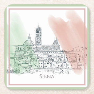 Siena Italy Tower and Italy Flag Colors Sketch Kartonnen Onderzetters