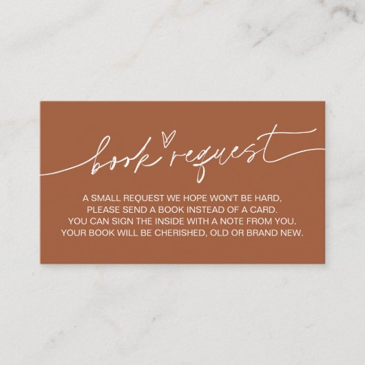 SIENNA Baby shower Book Request Insert Terracotta Informatiekaartje (Voorkant)