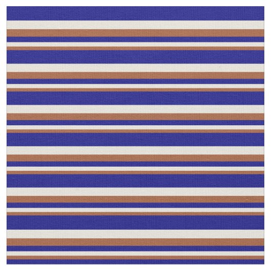 Sienna, Beige & Blue Lines/Stripes Pattern Stof (Close Up)