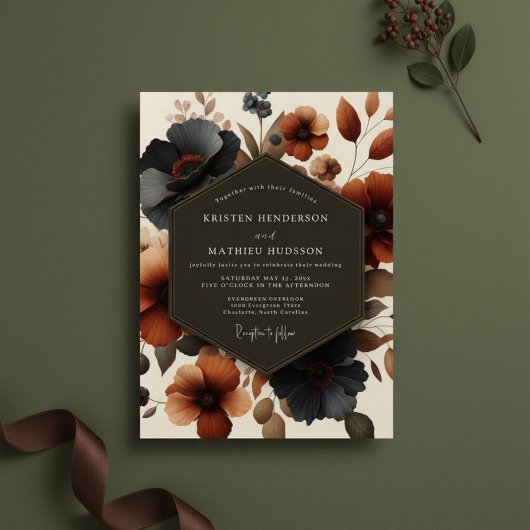 Sienna Bloemrijke Herfst Huwelijk Kaart