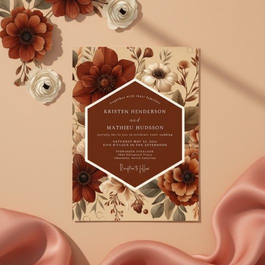 Sienna Bloom Romantic Wedding Kaart